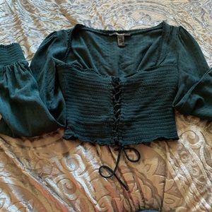 Teal long sleeve lace up shirt
